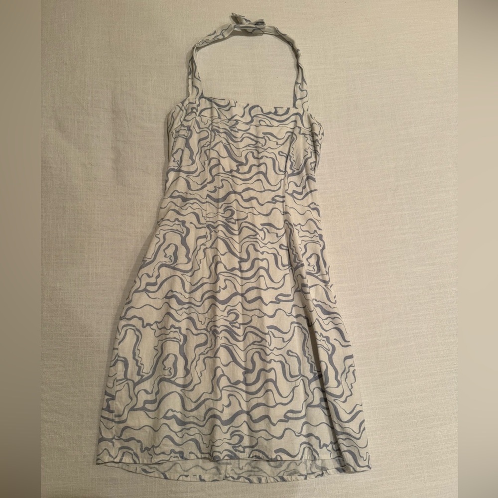 X small Blue & white Linen blend halter Abercrombie dress